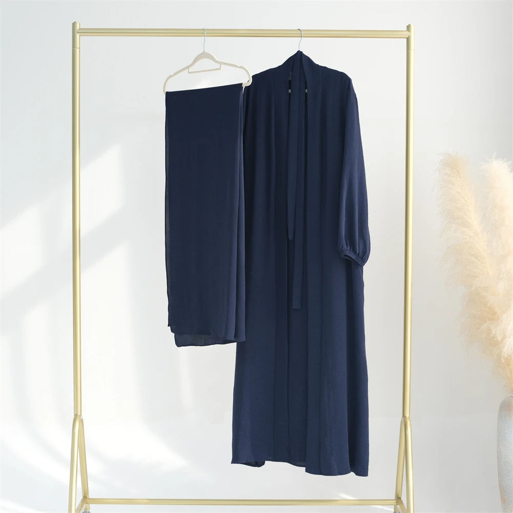 Crinkle Fabric Open Abaya + Inner Long maxi