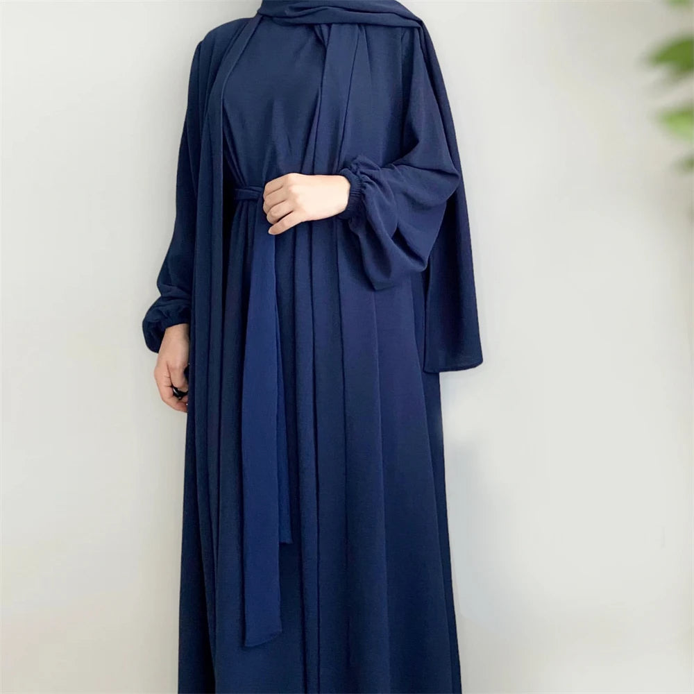 Crinkle Fabric Open Abaya + Inner Long maxi