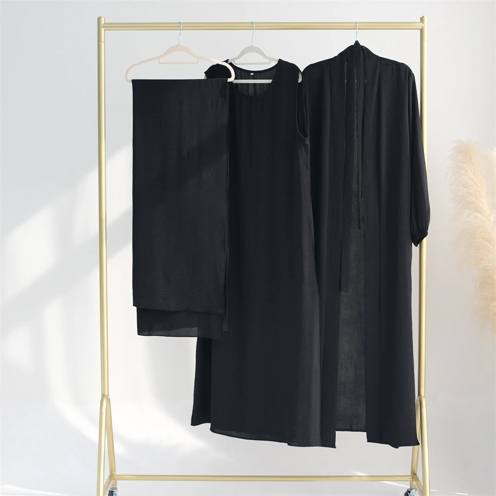 Crinkle Fabric Open Abaya + Inner Long maxi