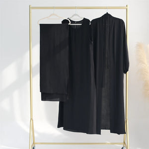 Crinkle Fabric Open Abaya + Inner Long maxi